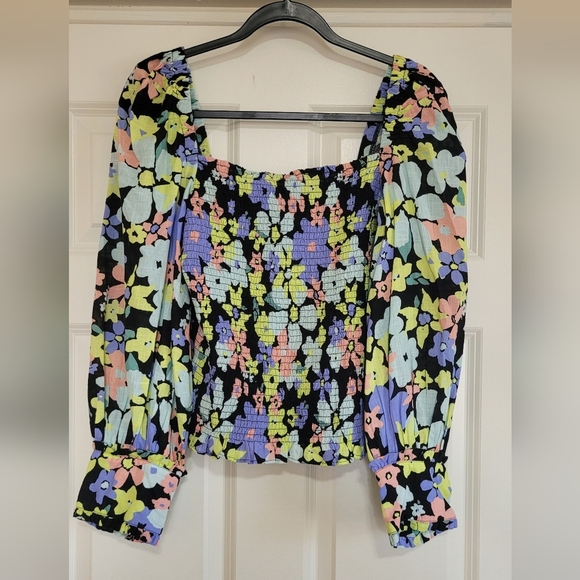 NWOT Free People Ariana Floral Print Smocked Crop Top - Size L - Picture 2 of 10